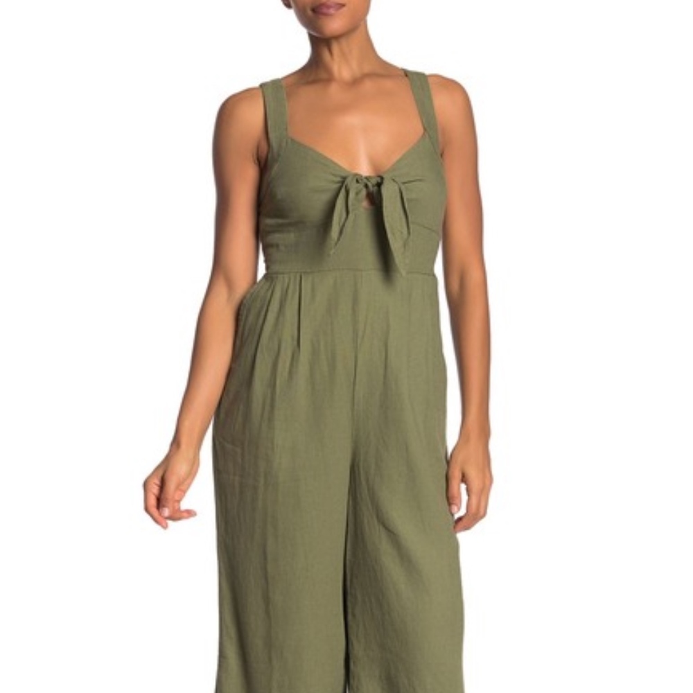 Abound Solid Tie Front Linen Blend Jumpsuit